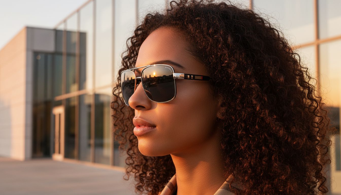 Gunmetal grey square metal sunglasses with UV400 gray lenses, professional work style — view 3