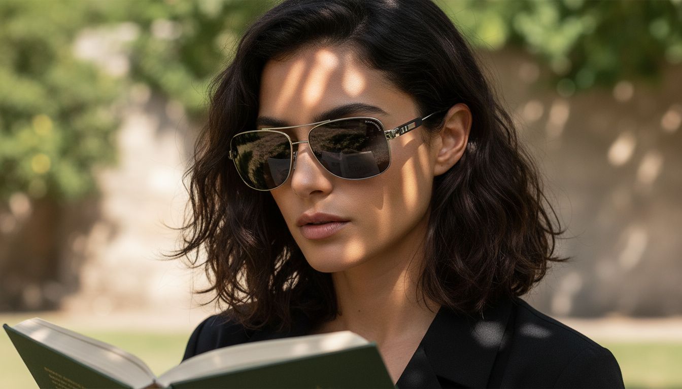 Gunmetal grey square metal sunglasses with UV400 gray lenses, professional work style — view 6