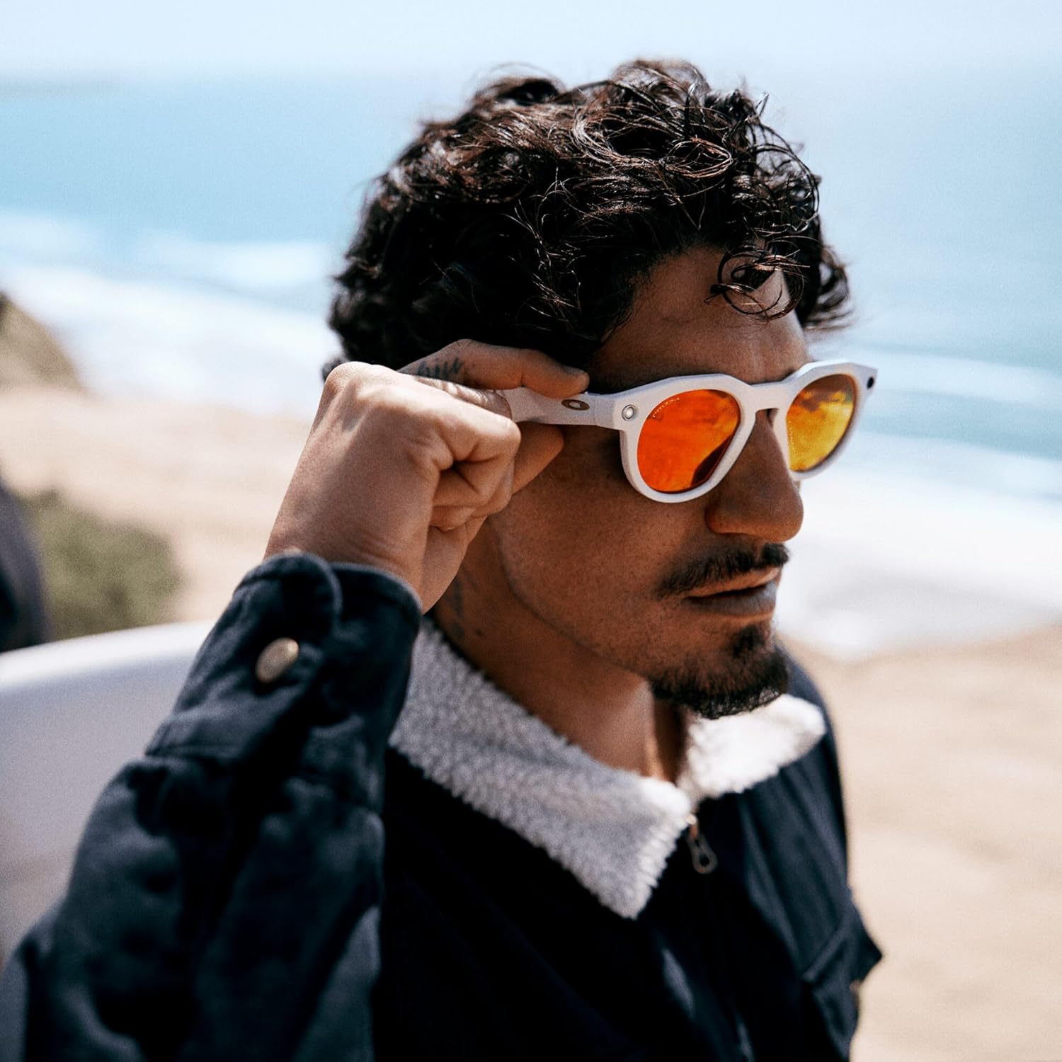 Warm grey polarized square sunglasses with photochromic lenses and sporty frame design for athletic performance — view 2