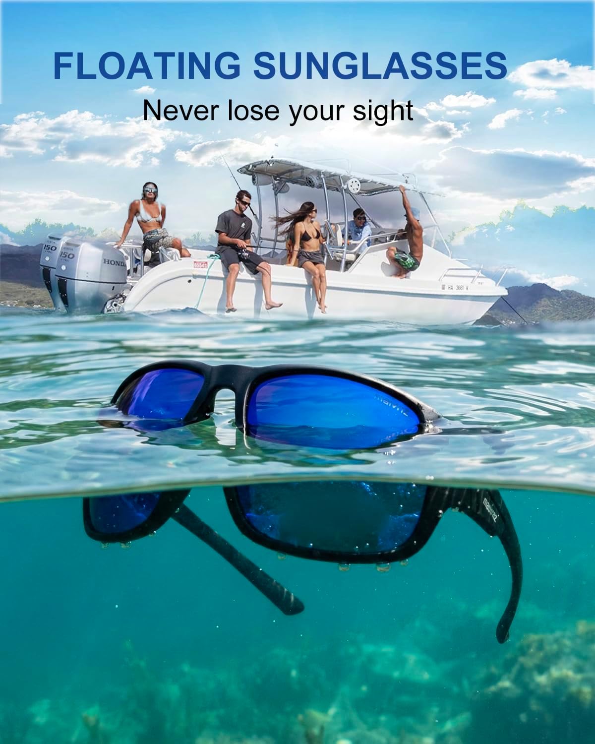 Gray polarized wraparound sunglasses with TR90 frame material, designed for fishing and water sports — view 2