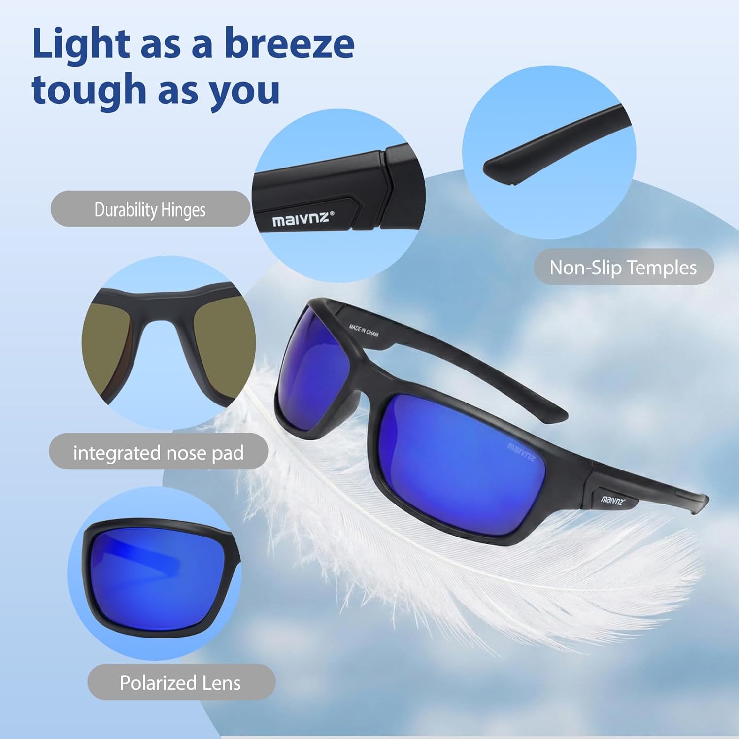 Gray polarized wraparound sunglasses with TR90 frame material, designed for fishing and water sports — view 4