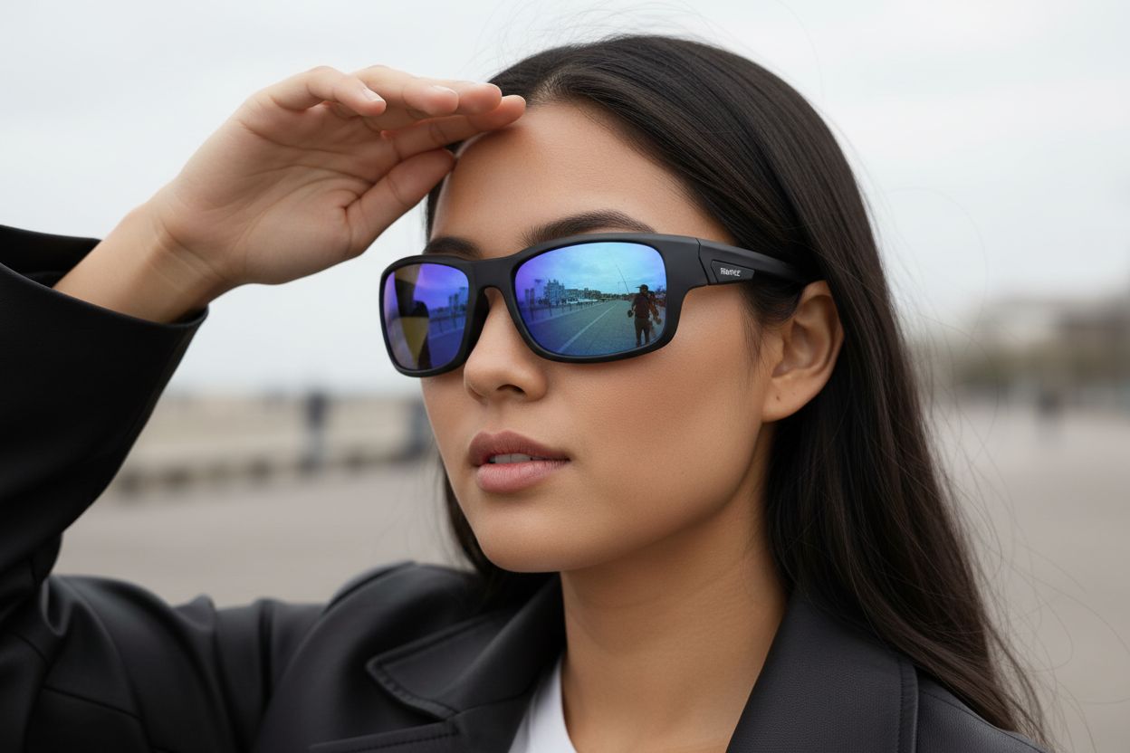 Gray polarized wraparound sunglasses with TR90 frame material, designed for fishing and water sports — view 6