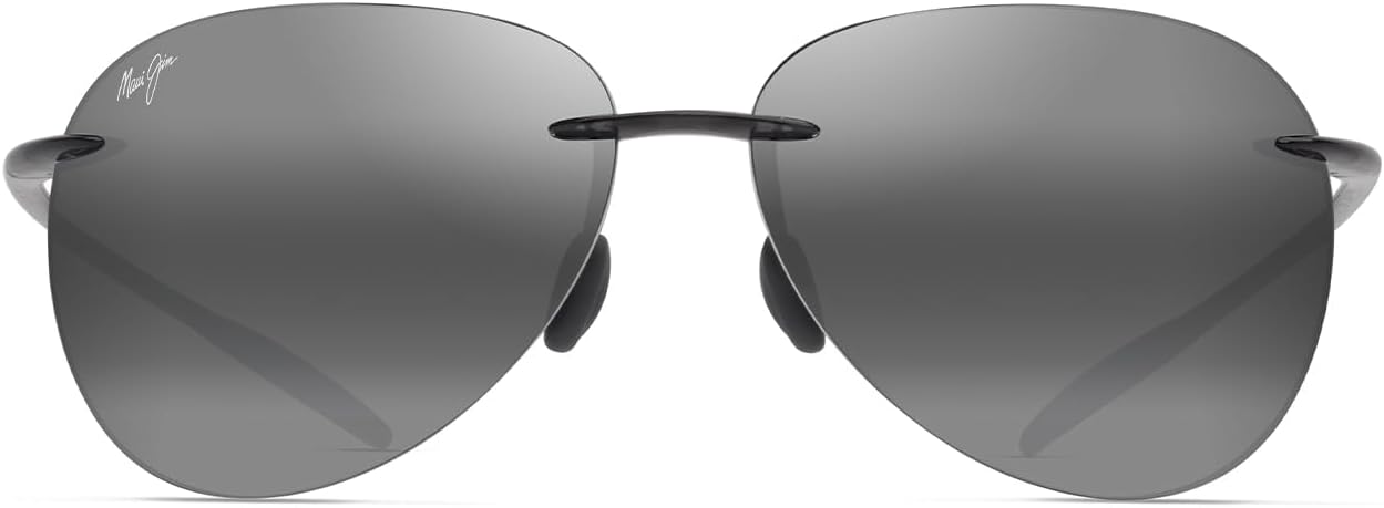 Polarized rimless sunglasses with gray lenses and titanium frame, front view — view 5