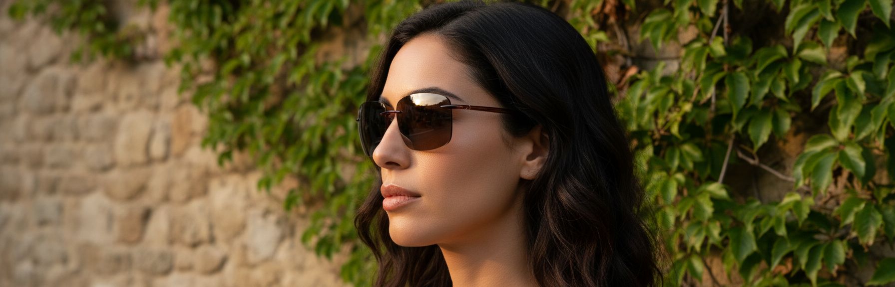 Polarized rimless sunglasses with gray lenses and titanium frame, front view — view 3