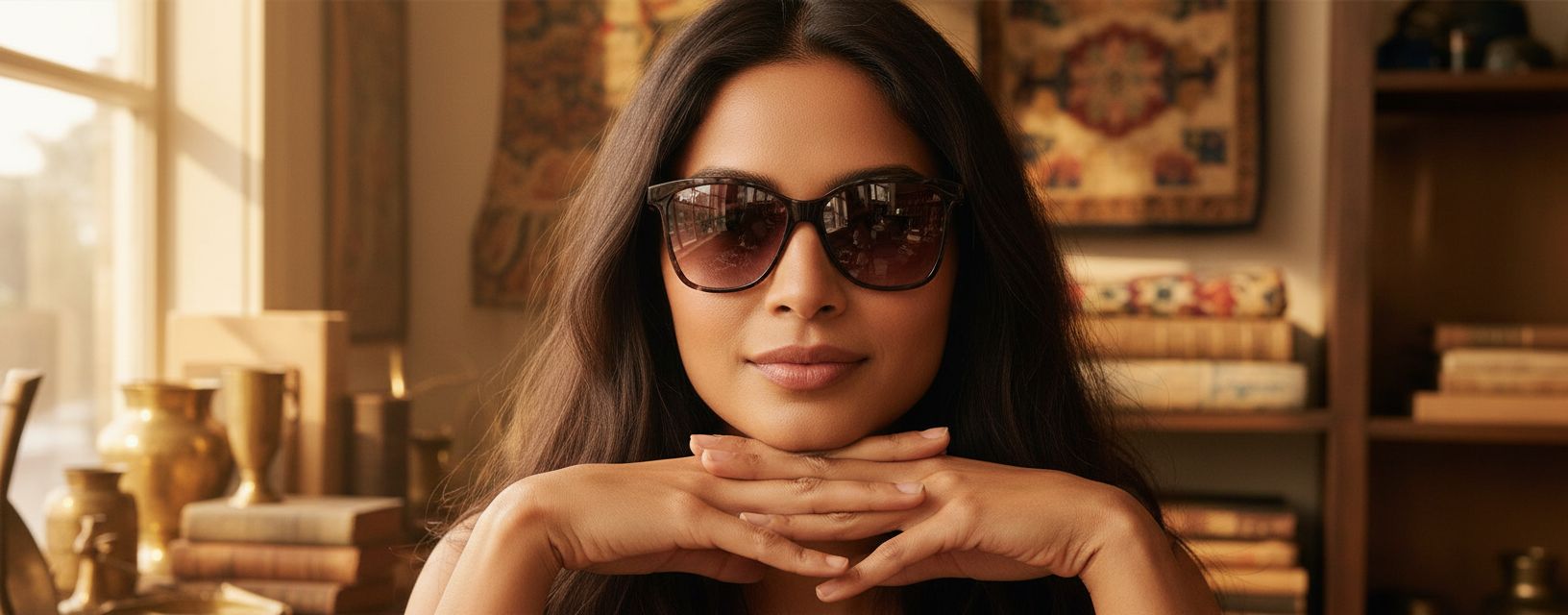 Maui Jim women's amber polarized butterfly sunglasses with acetate frame — view 1