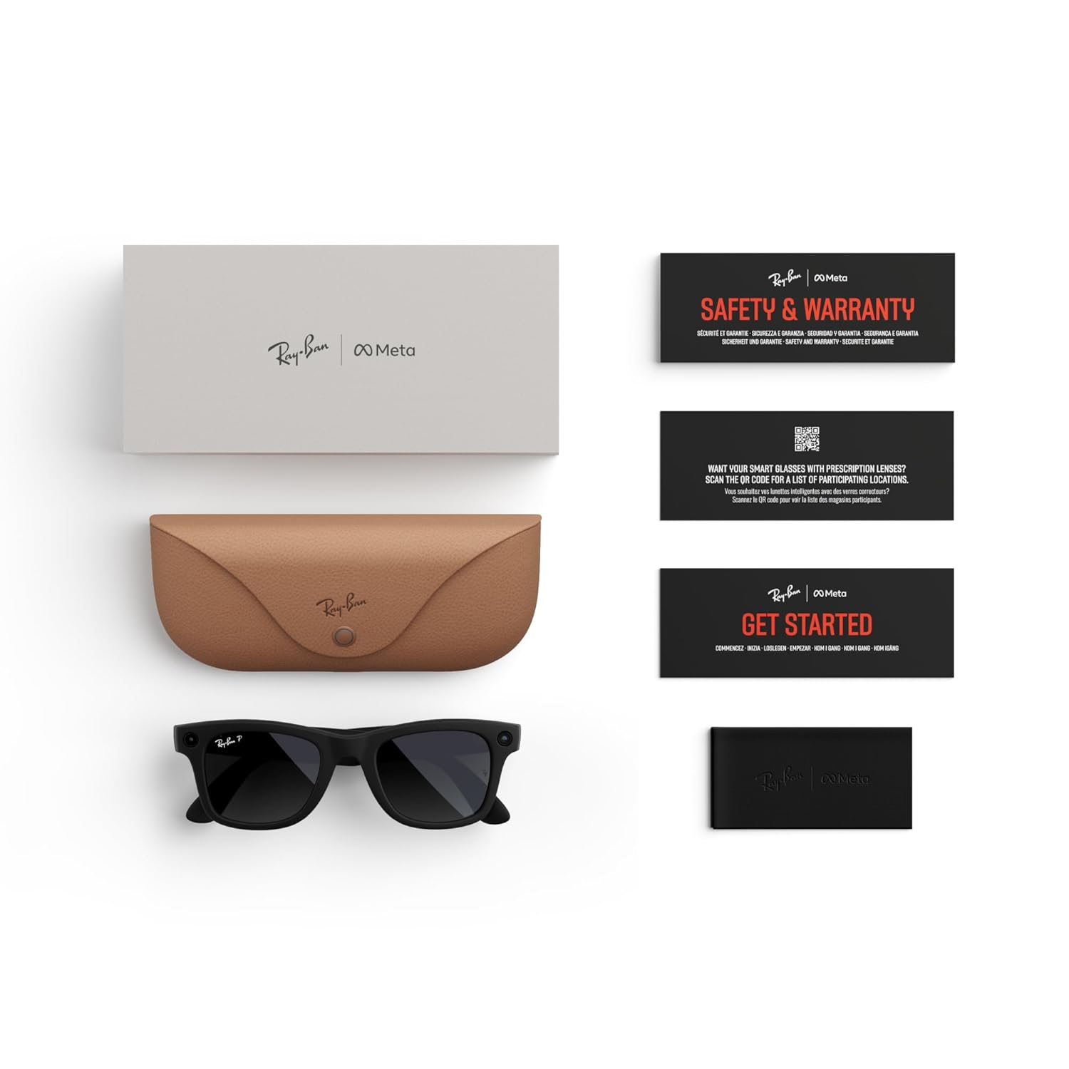 Matte black Wayfarer-shaped smart glasses with polarized gradient gray lenses, front view — view 4