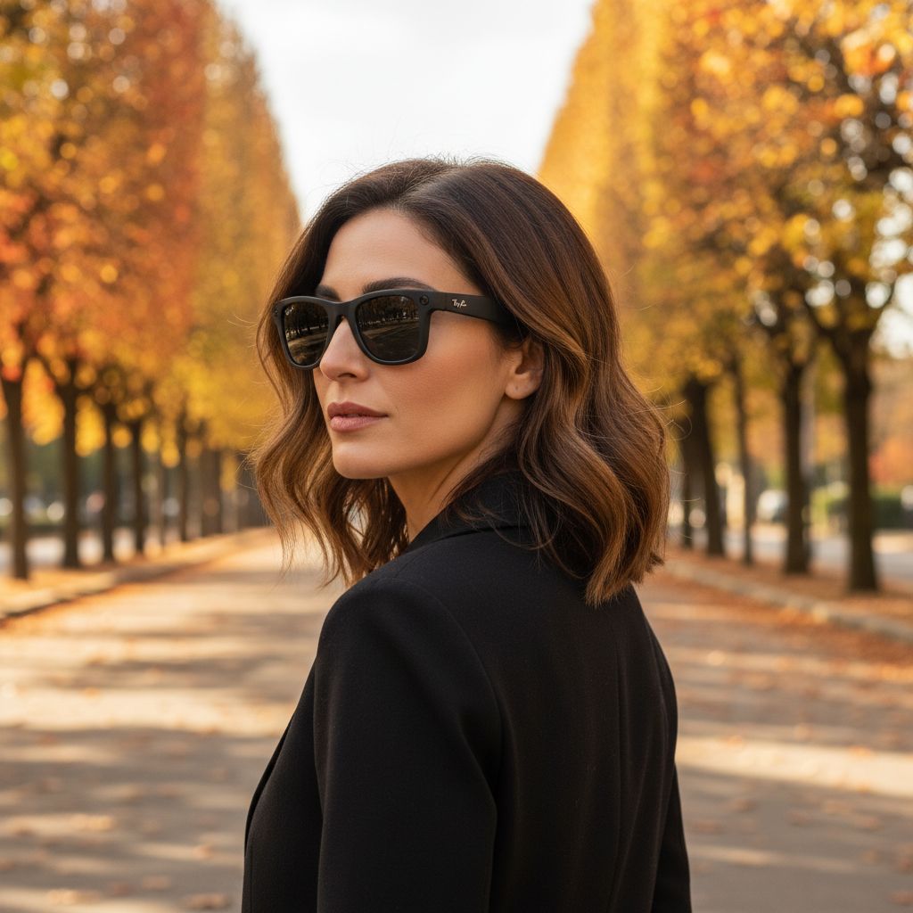 Matte black Wayfarer-shaped smart glasses with polarized gradient gray lenses, front view — view 2