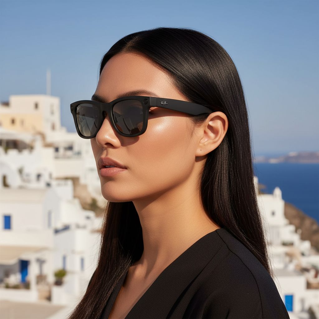 Matte black Wayfarer-shaped smart glasses with polarized gradient gray lenses, front view — view 3