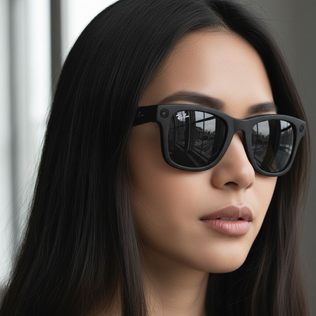 Matte black Wayfarer-shaped smart glasses with polarized gradient gray lenses, front view — view 4