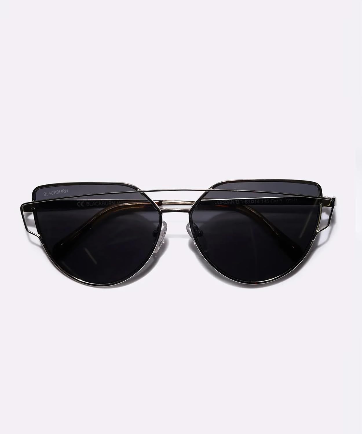 Oversized cat-eye sunglasses with gray lenses and acetate frame, front view — side