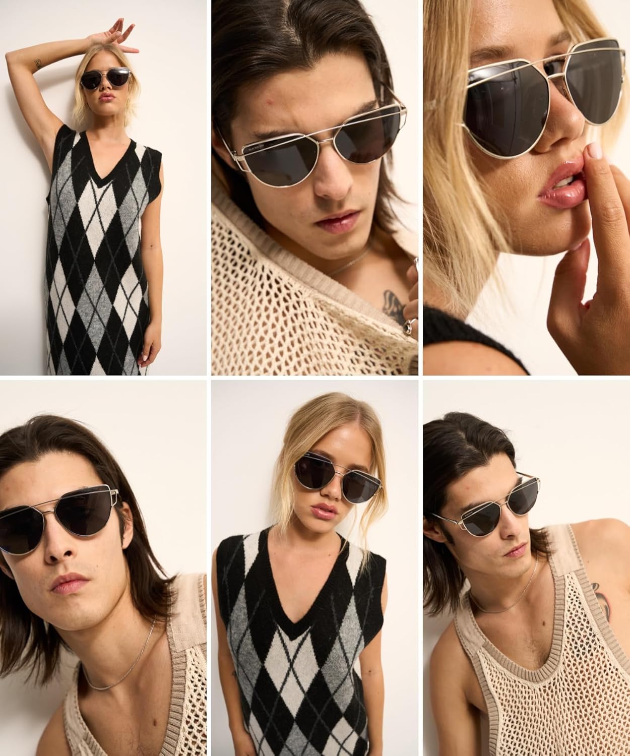 Oversized cat-eye sunglasses with gray lenses and acetate frame, front view — detail