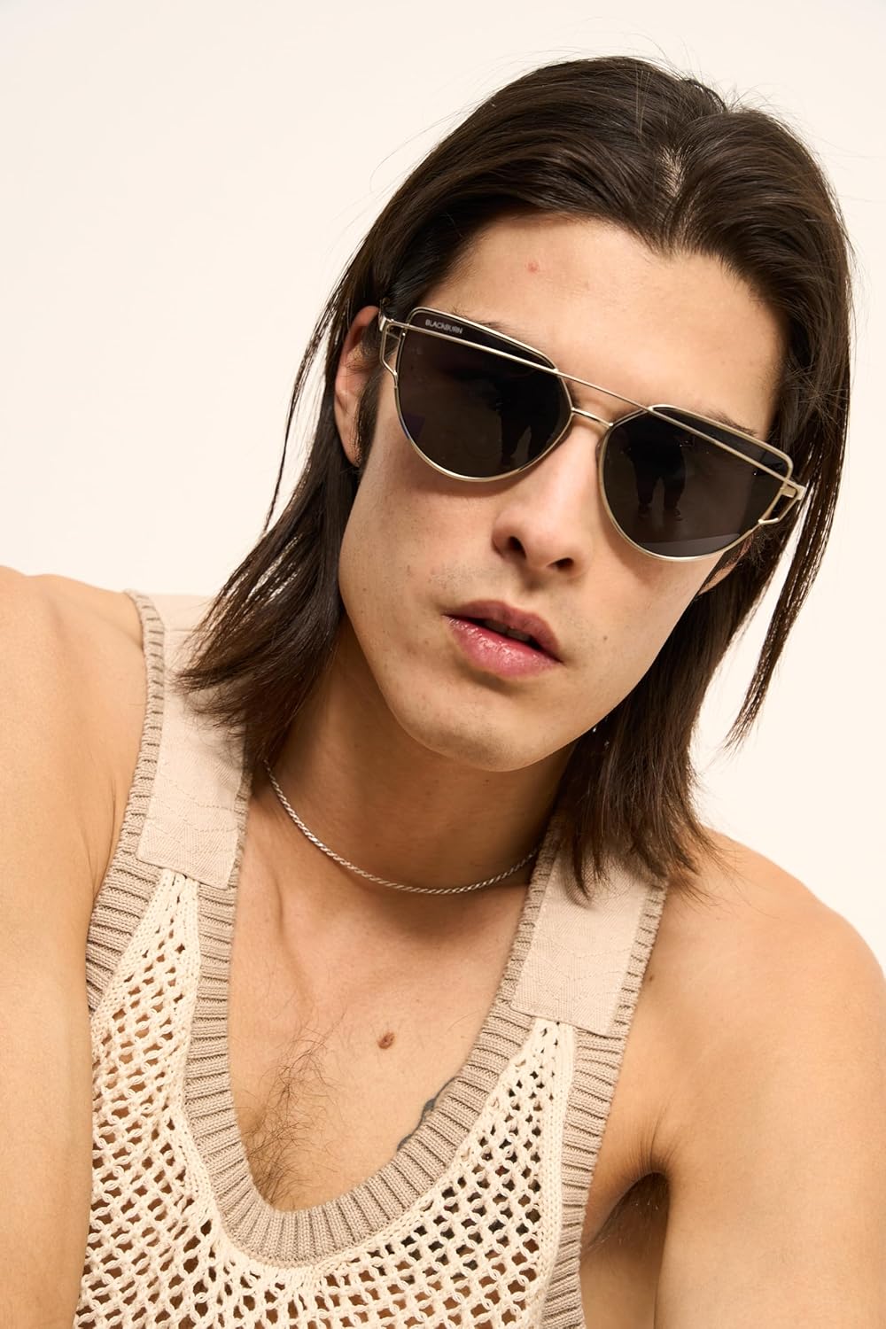 Oversized cat-eye sunglasses with gray lenses and acetate frame, front view — view 3