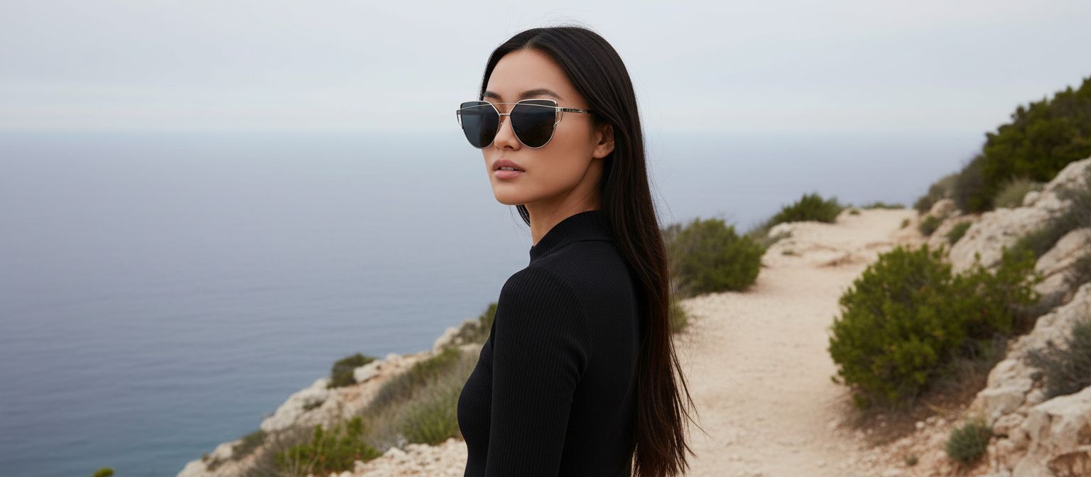 Oversized cat-eye sunglasses with gray lenses and acetate frame, front view — view 2