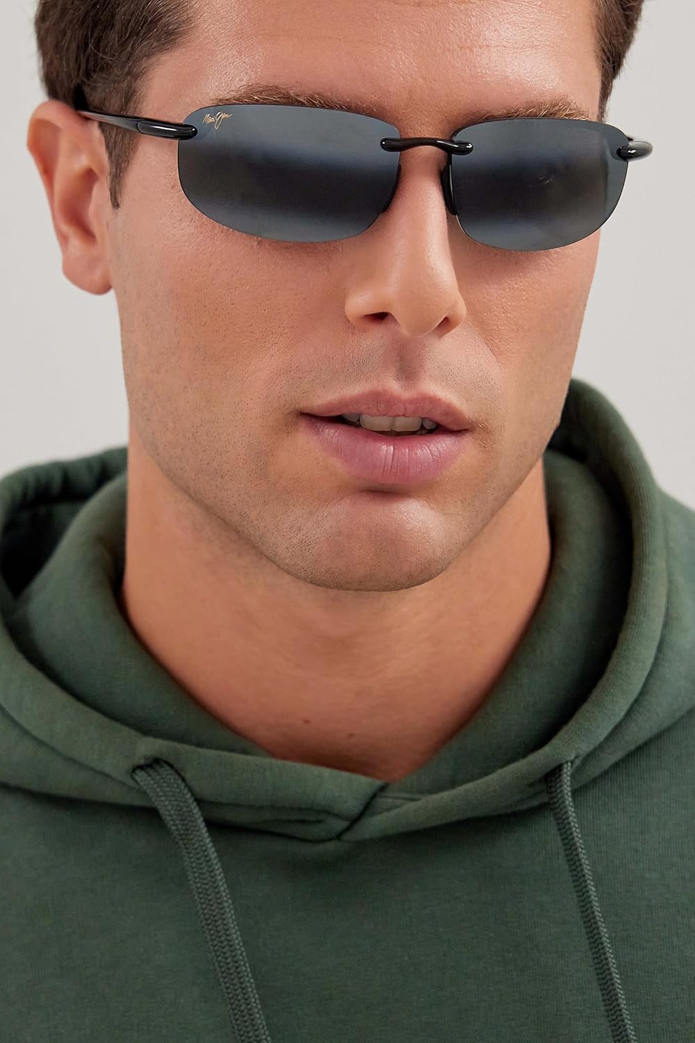 Polarized rectangular sunglasses with gray lenses and metal frame for driving — view 3
