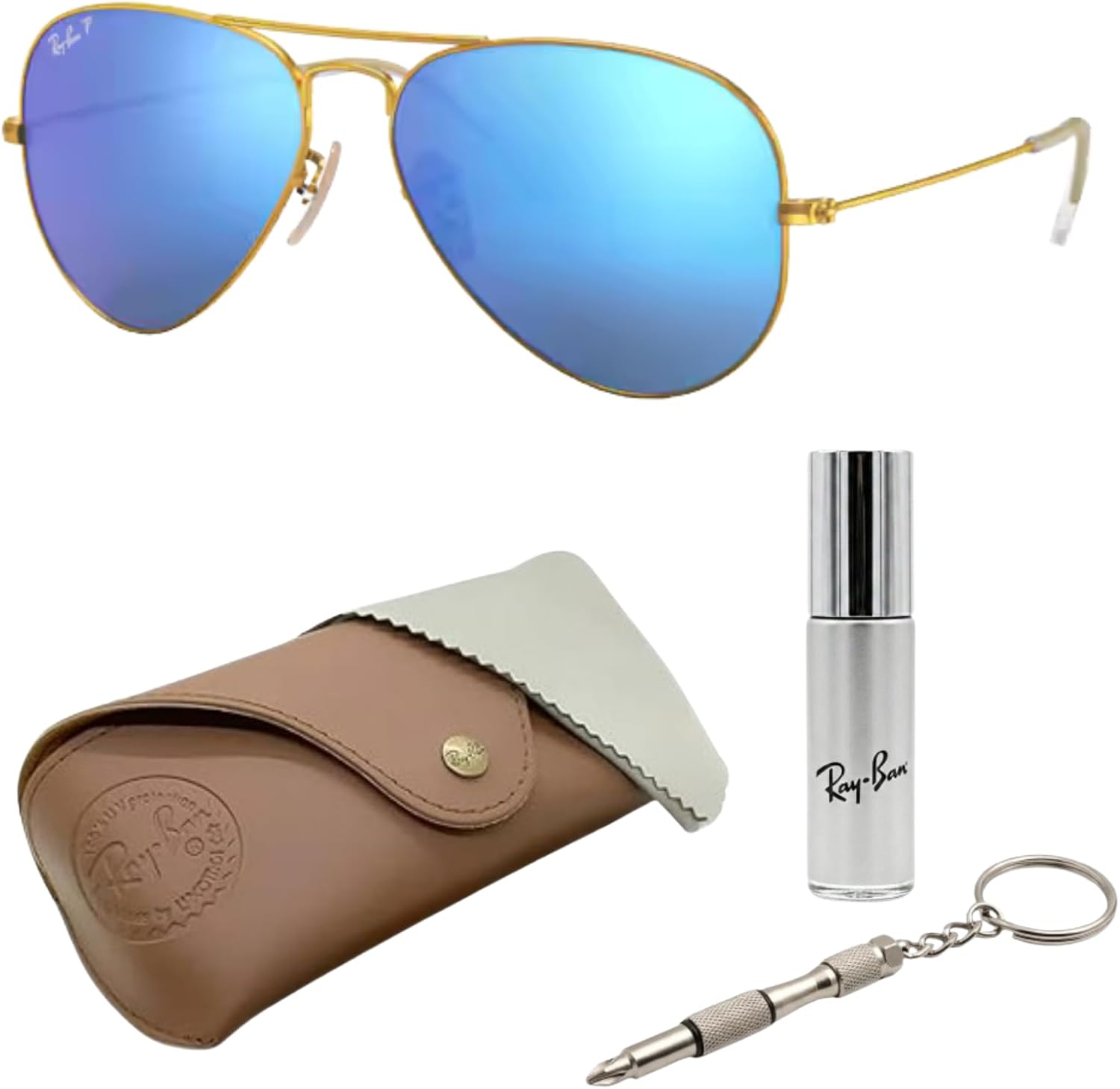 Mirrored blue aviator sunglasses with metal pilot-shaped frame — view 3
