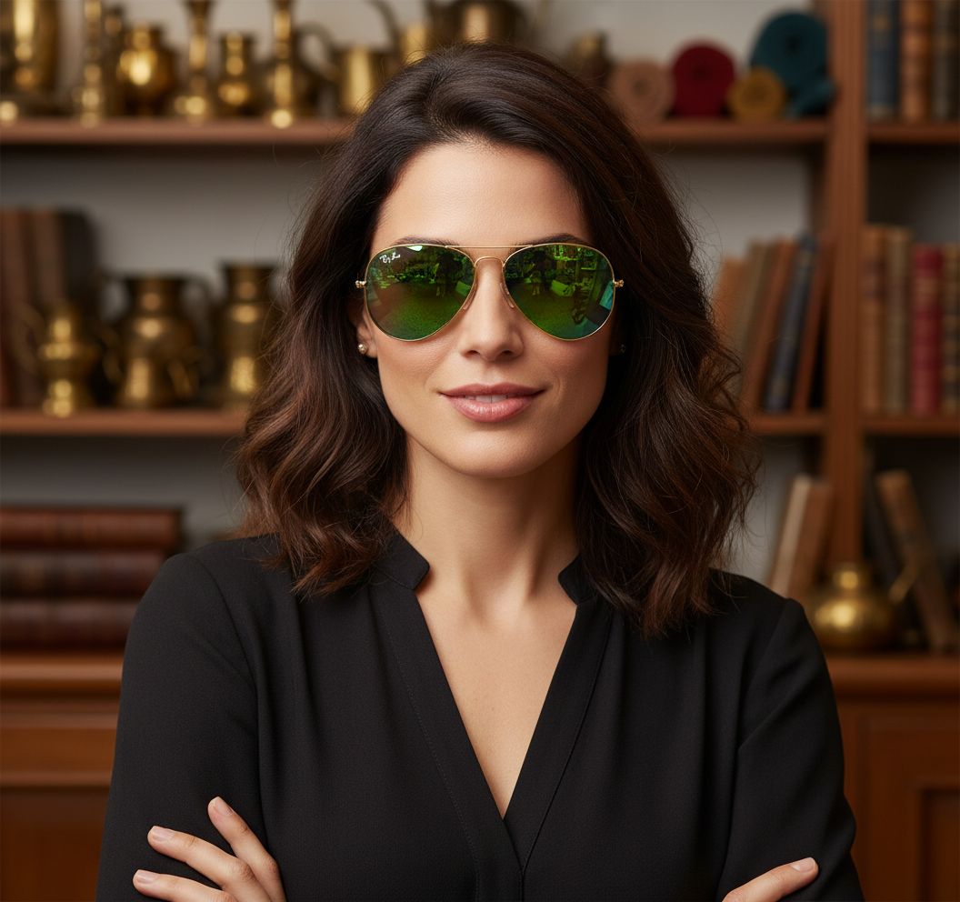 Mirrored blue aviator sunglasses with metal pilot-shaped frame — view 1