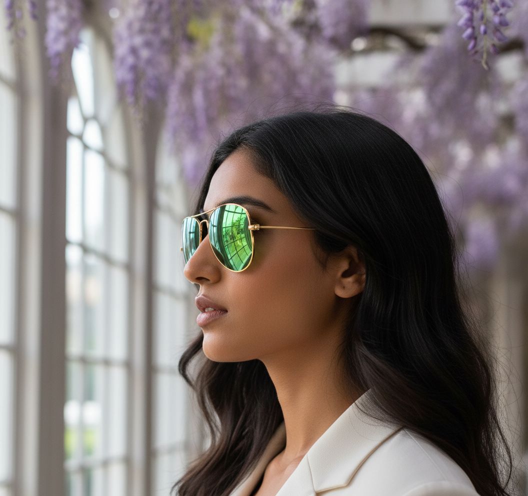 Mirrored blue aviator sunglasses with metal pilot-shaped frame — view 3