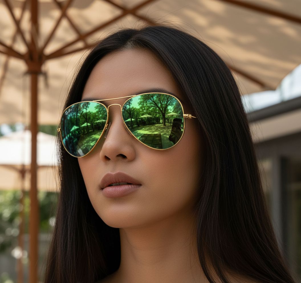 Mirrored blue aviator sunglasses with metal pilot-shaped frame — view 4