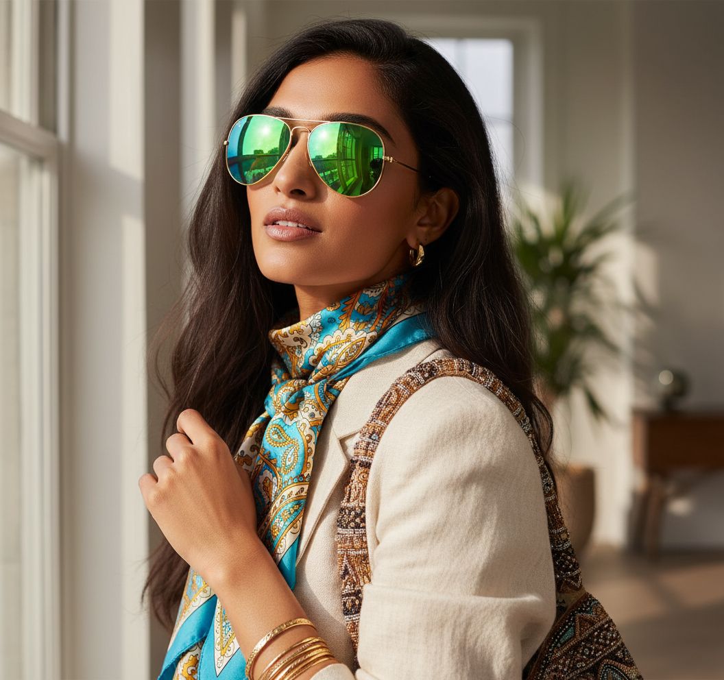 Mirrored blue aviator sunglasses with metal pilot-shaped frame — view 5a