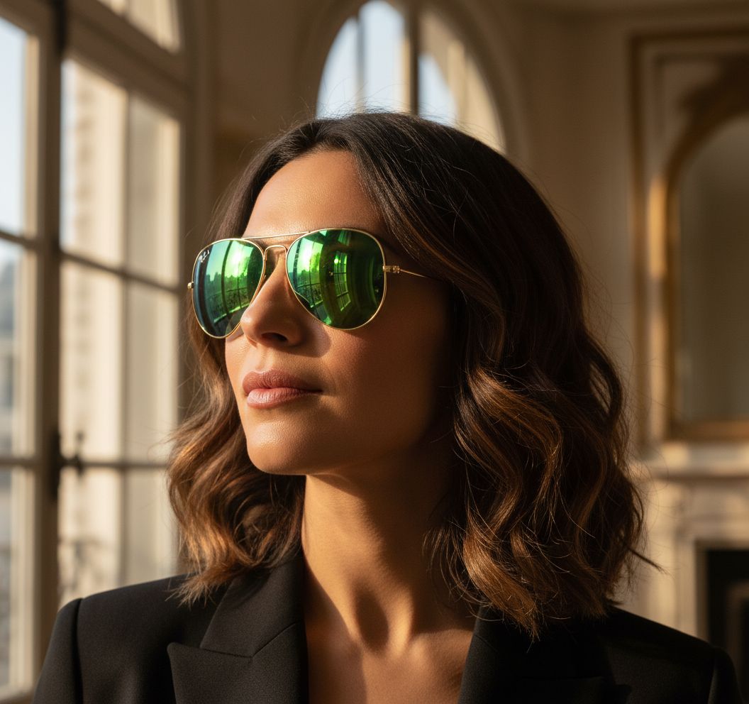 Mirrored blue aviator sunglasses with metal pilot-shaped frame — view 6
