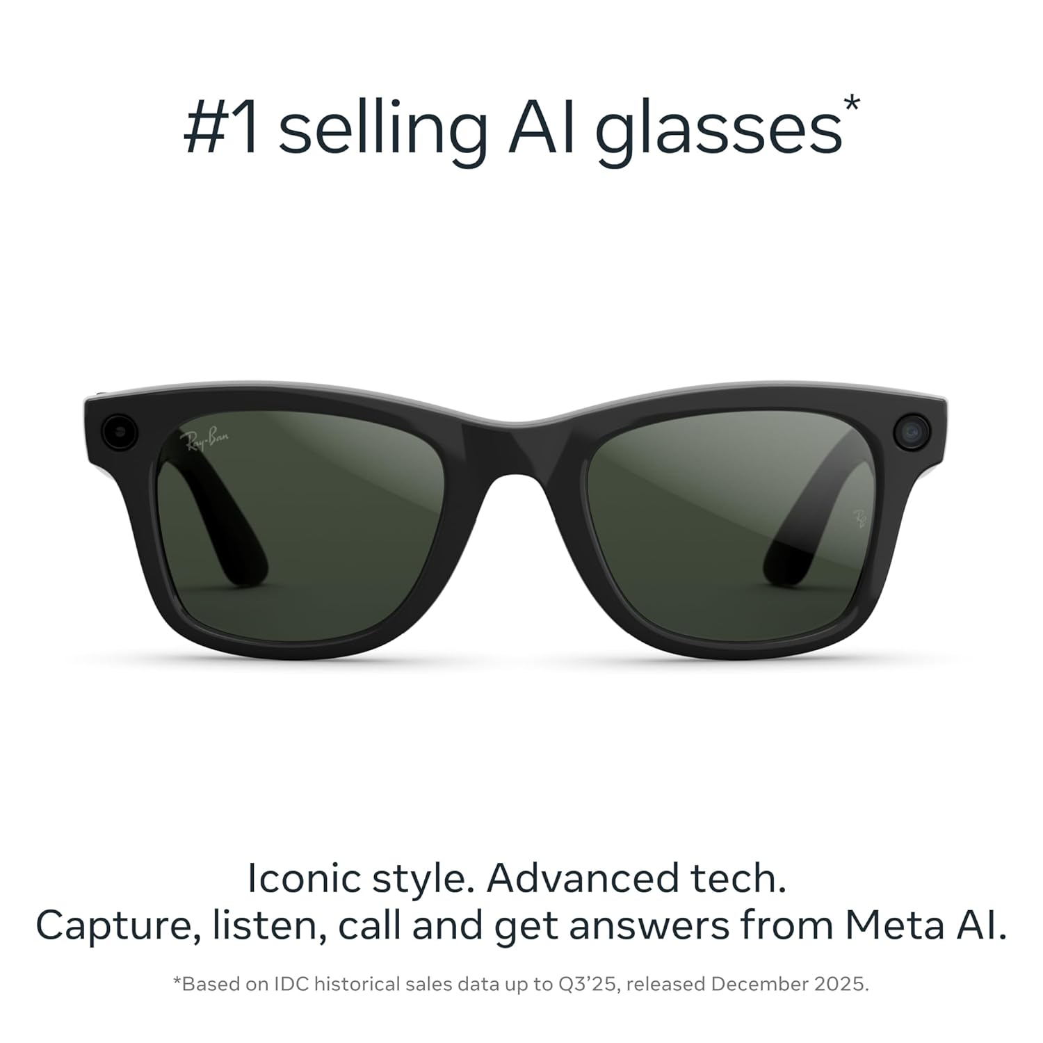 Shiny black Wayfarer-frame sunglasses with photochromic gradient gray lenses and anti-glare coating — view 2