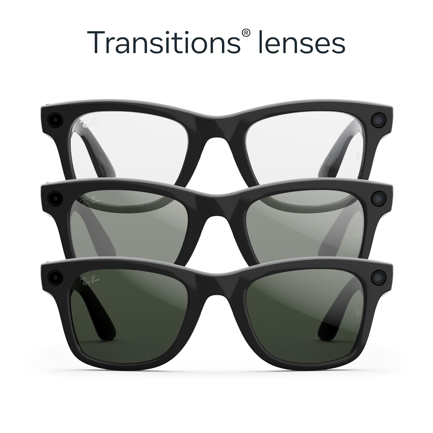 Shiny black Wayfarer-frame sunglasses with photochromic gradient gray lenses and anti-glare coating — view 5