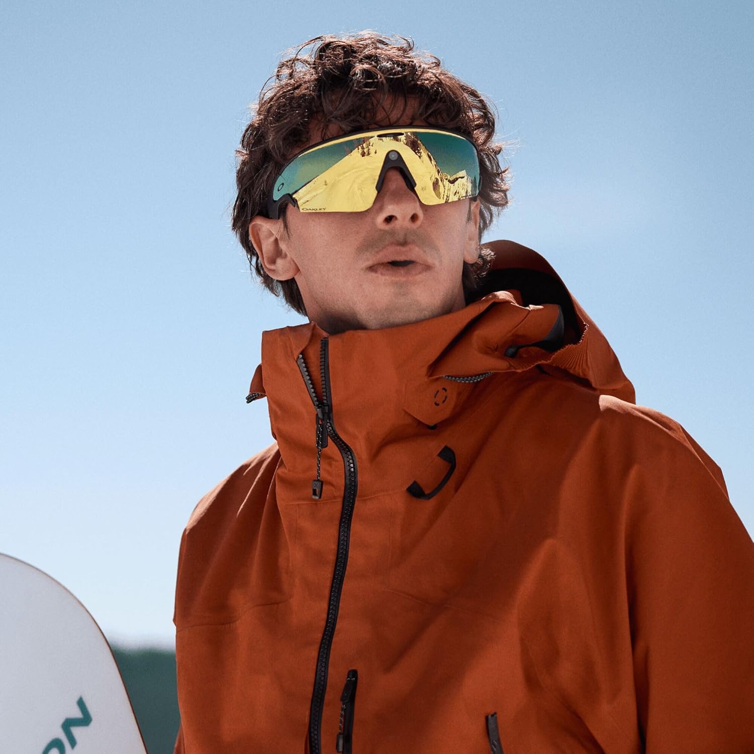 Polarized mirrored amber shield sunglasses with titanium frame for cycling and sports — view 2