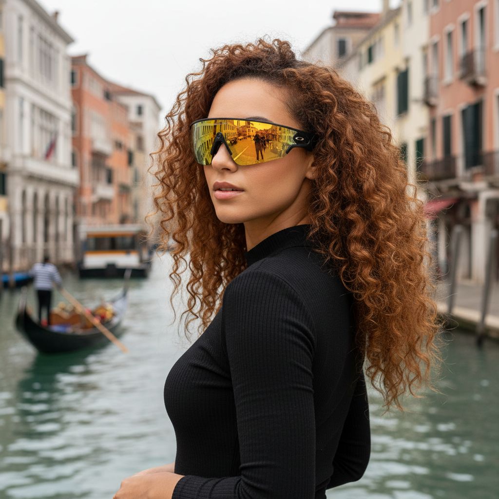 Polarized mirrored amber shield sunglasses with titanium frame for cycling and sports — view 2
