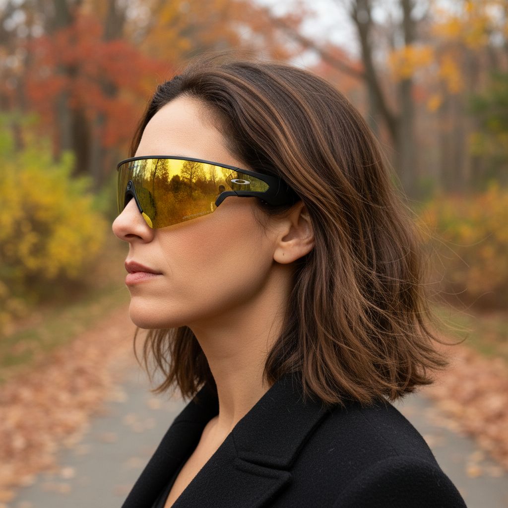 Polarized mirrored amber shield sunglasses with titanium frame for cycling and sports — view 3