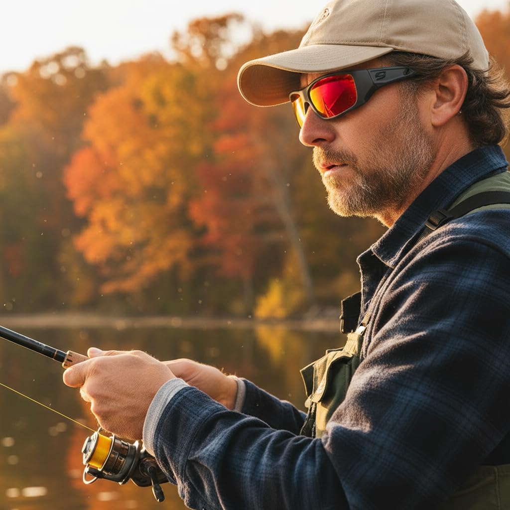 Gray polarized wraparound sport sunglasses with anti-glare lenses for fishing and outdoor activities — view 2