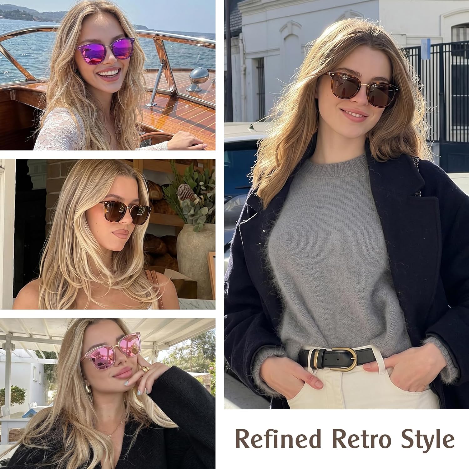 Trendy polarized square mirrored sunglasses with silver mirror lenses and acetate frame with metal accents for women — side