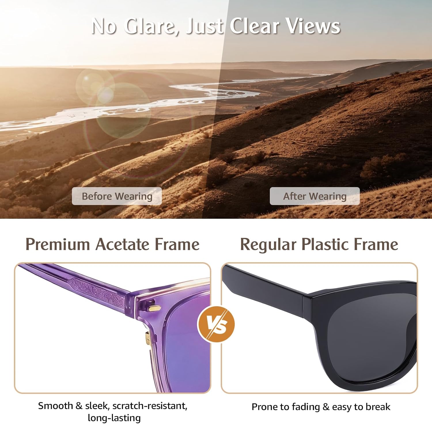 Trendy polarized square mirrored sunglasses with silver mirror lenses and acetate frame with metal accents for women — detail