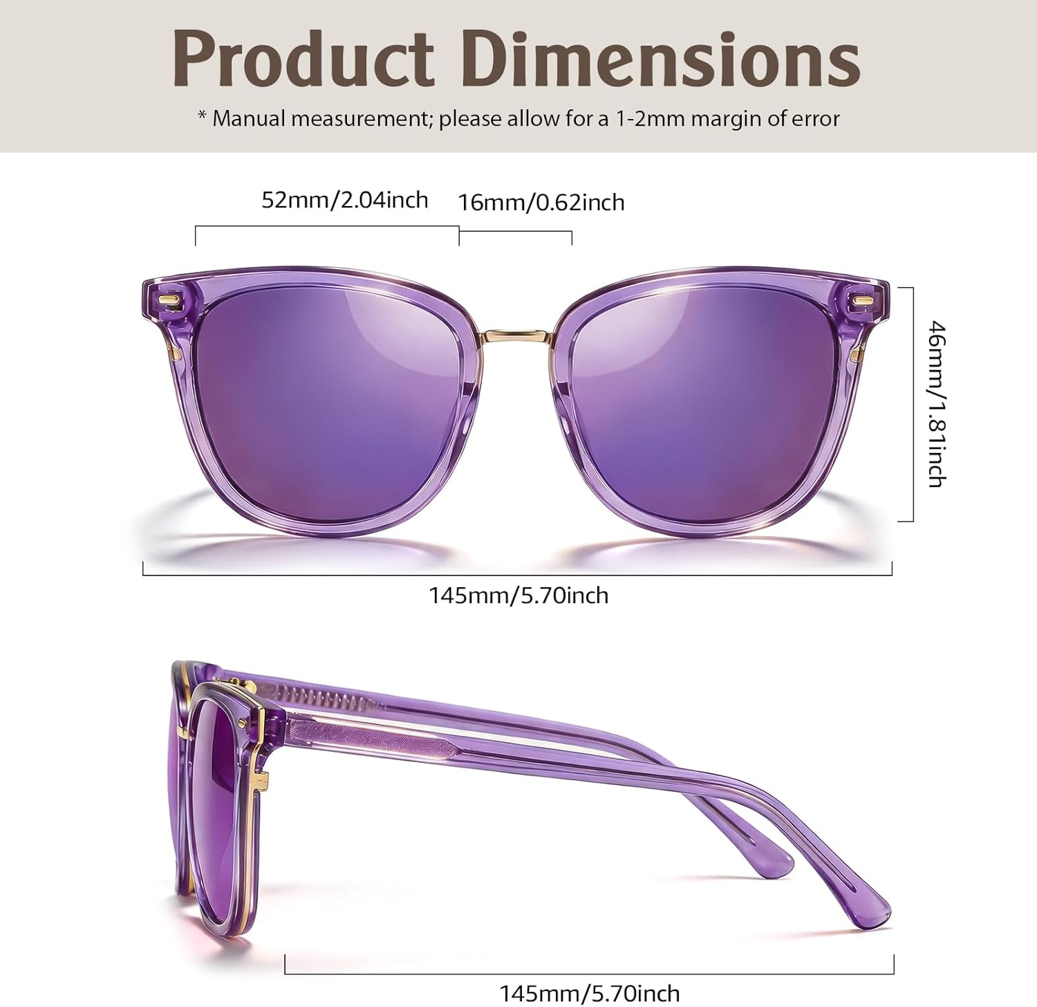 Trendy polarized square mirrored sunglasses with silver mirror lenses and acetate frame with metal accents for women — view 2