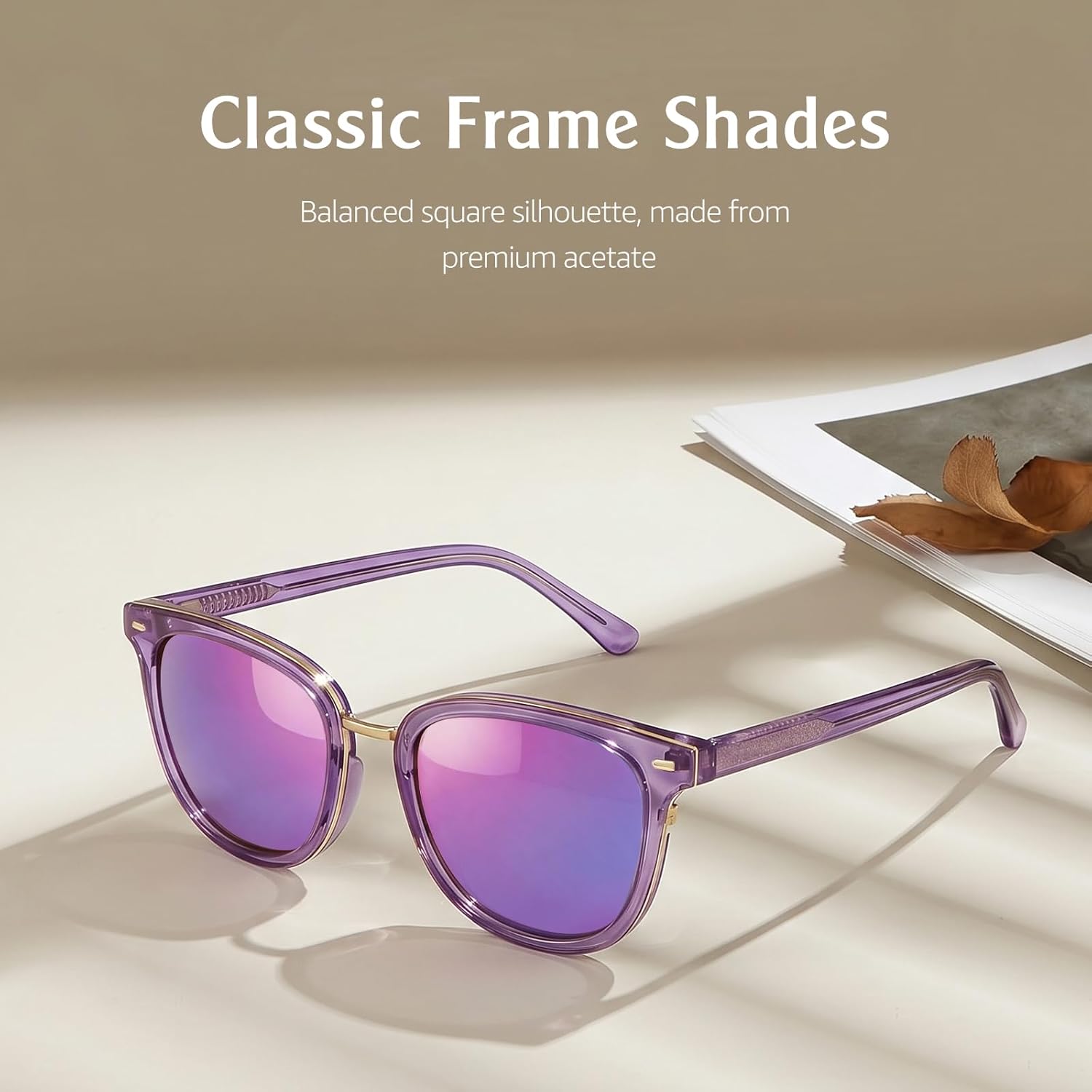Trendy polarized square mirrored sunglasses with silver mirror lenses and acetate frame with metal accents for women — view 4