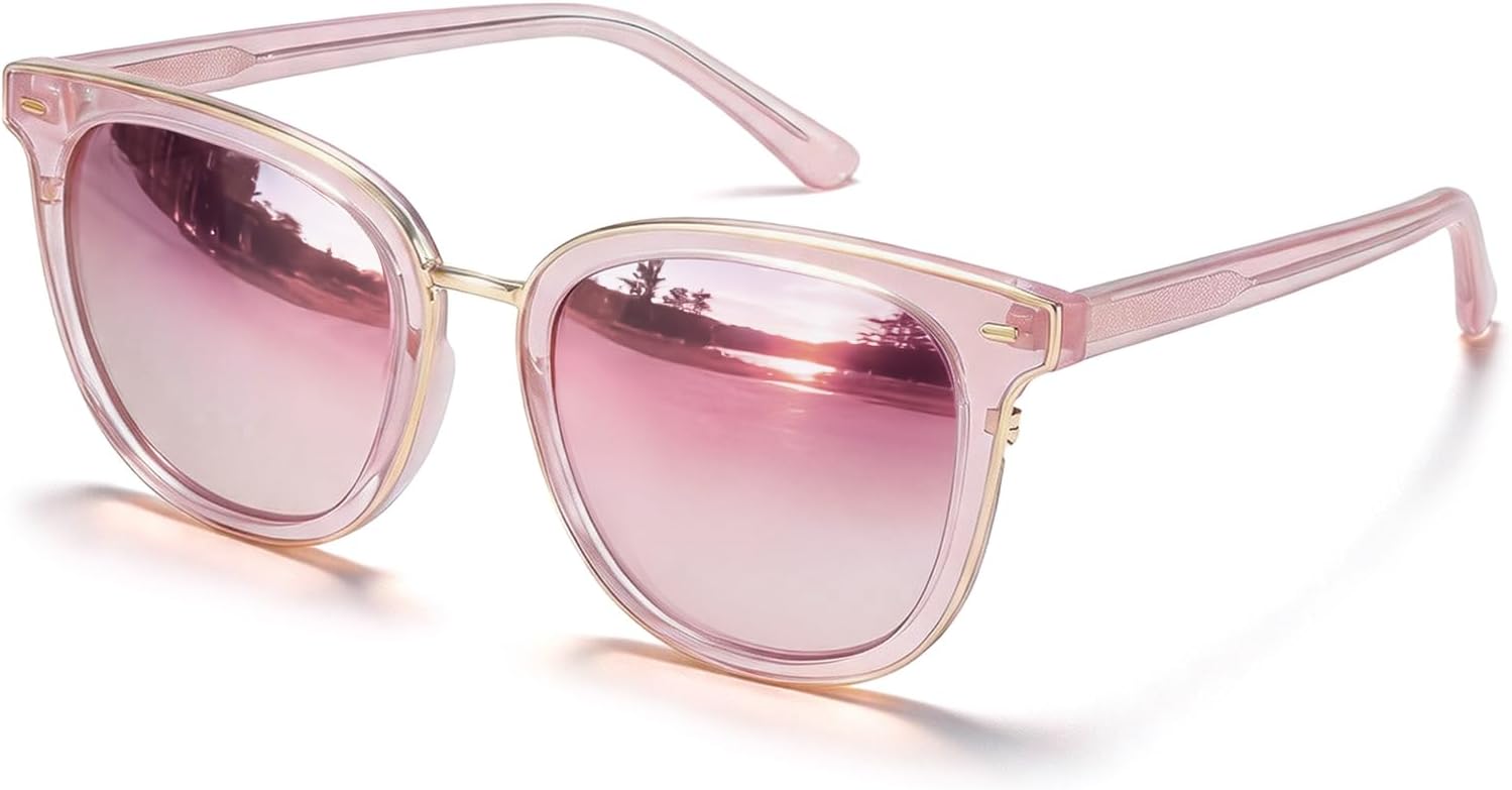 Trendy polarized square mirrored sunglasses with silver mirror lenses and acetate frame with metal accents for women — view 5