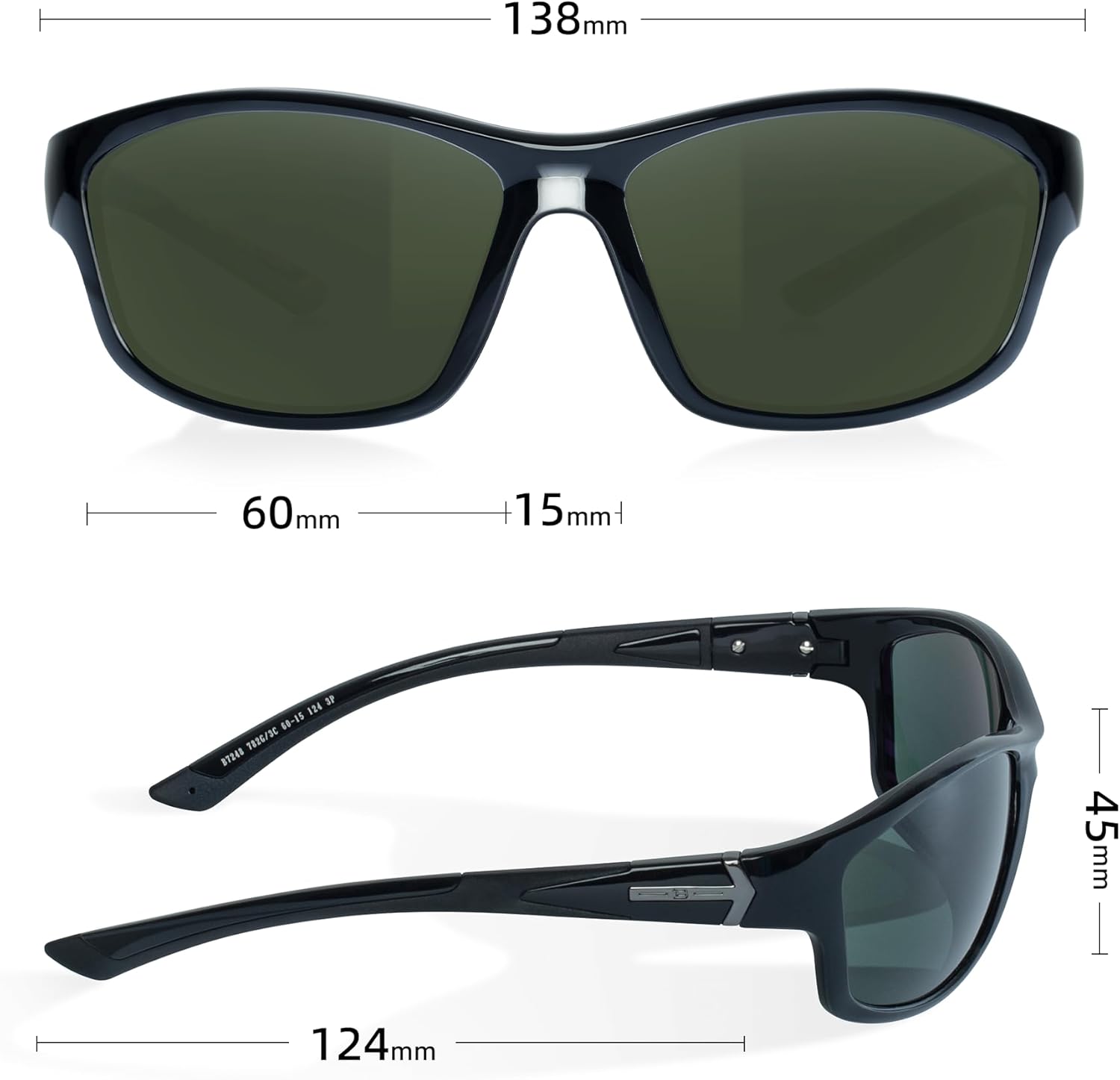 Polarized gray rectangle sunglasses with metal frame for fishing and driving — view 4