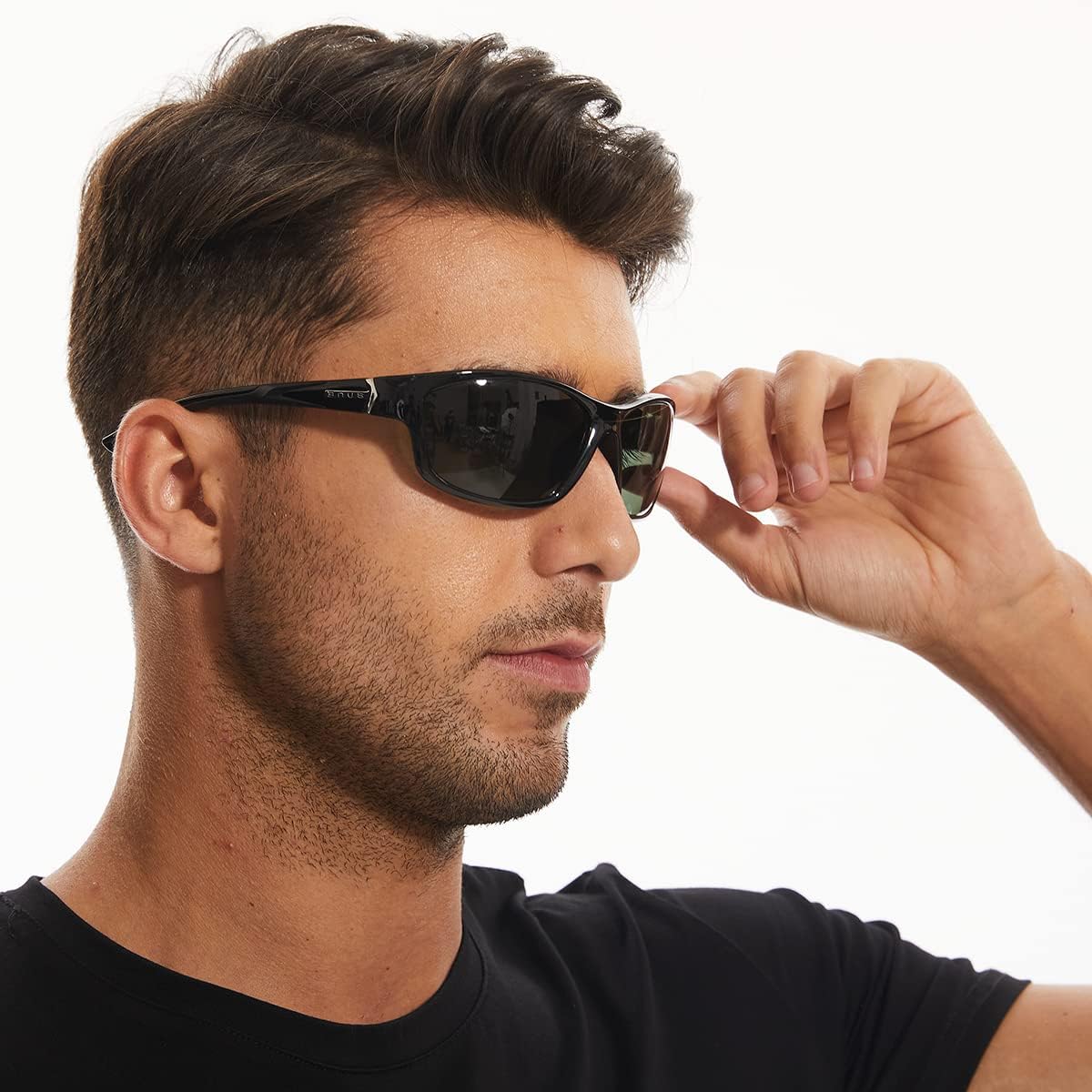 Polarized gray rectangle sunglasses with metal frame for fishing and driving — view 2
