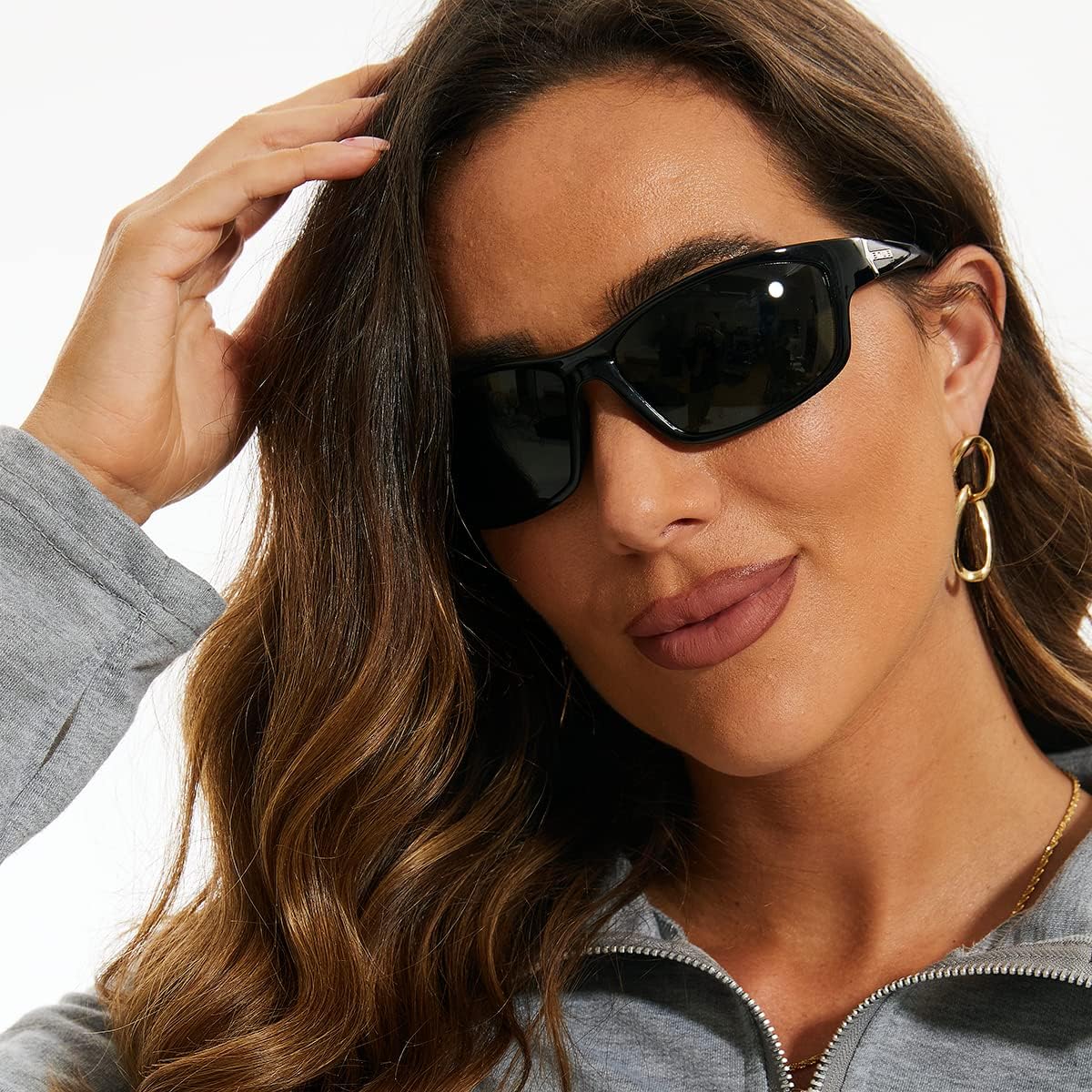 Polarized gray rectangle sunglasses with metal frame for fishing and driving — view 3