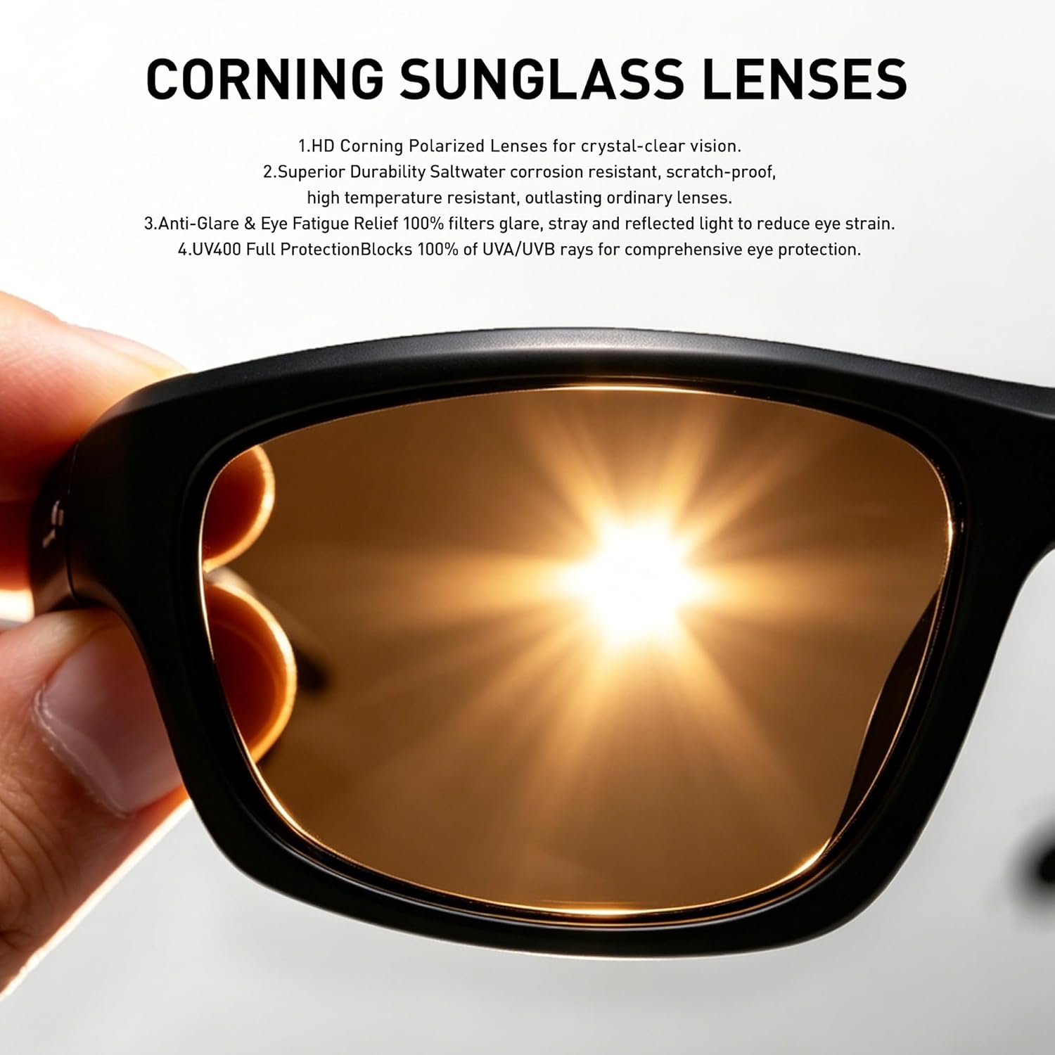 Polarized gray rectangle metal frame sunglasses for driving and fishing with UV400 protection — side