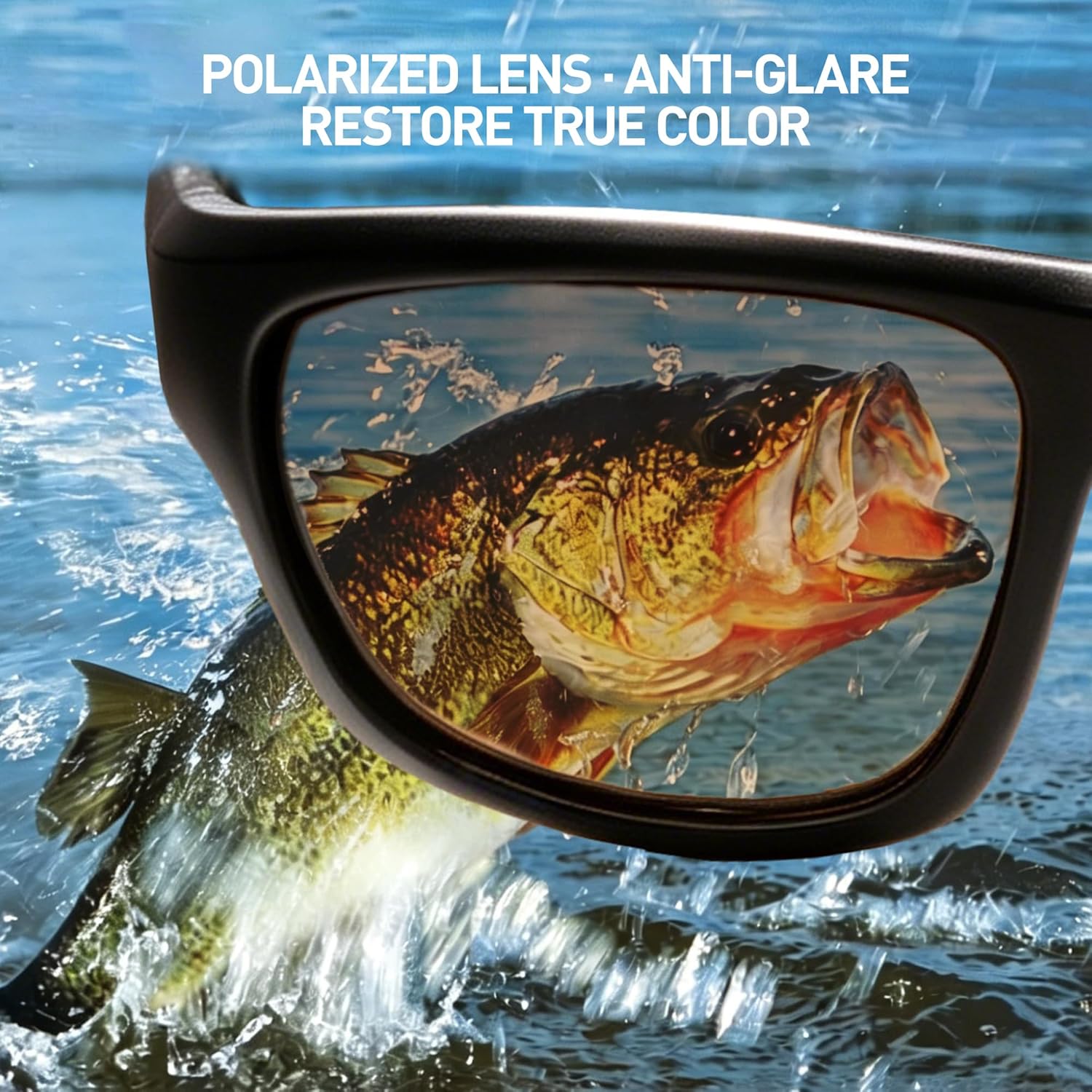 Polarized gray rectangle metal frame sunglasses for driving and fishing with UV400 protection — back