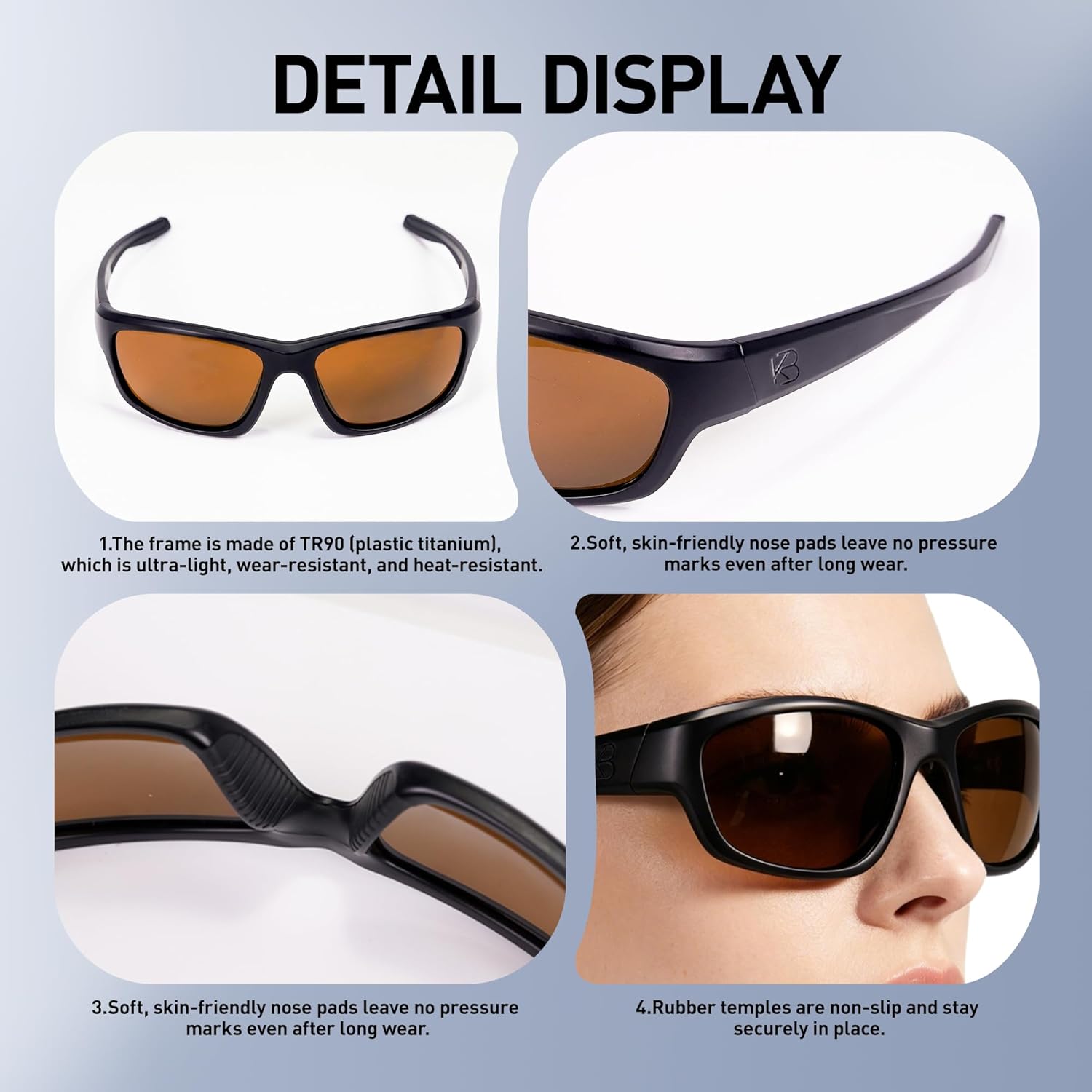 Polarized gray rectangle metal frame sunglasses for driving and fishing with UV400 protection — view 3