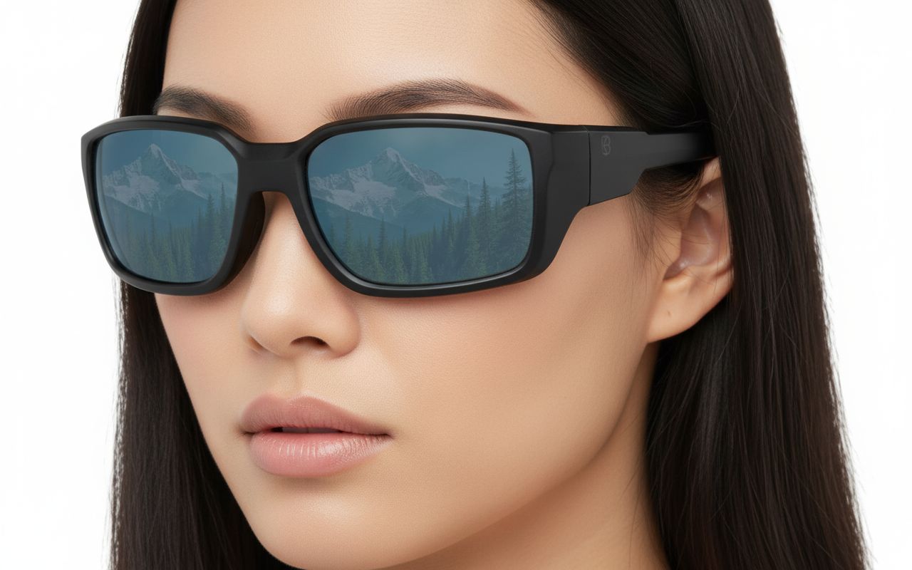 Polarized gray rectangle metal frame sunglasses for driving and fishing with UV400 protection — view 4