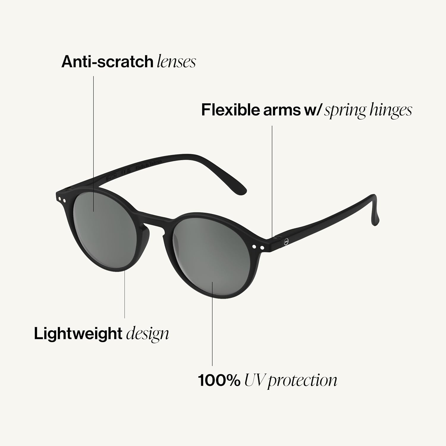 Square biobased frame sunglasses with grey anti-scratch lenses, front view — view 2