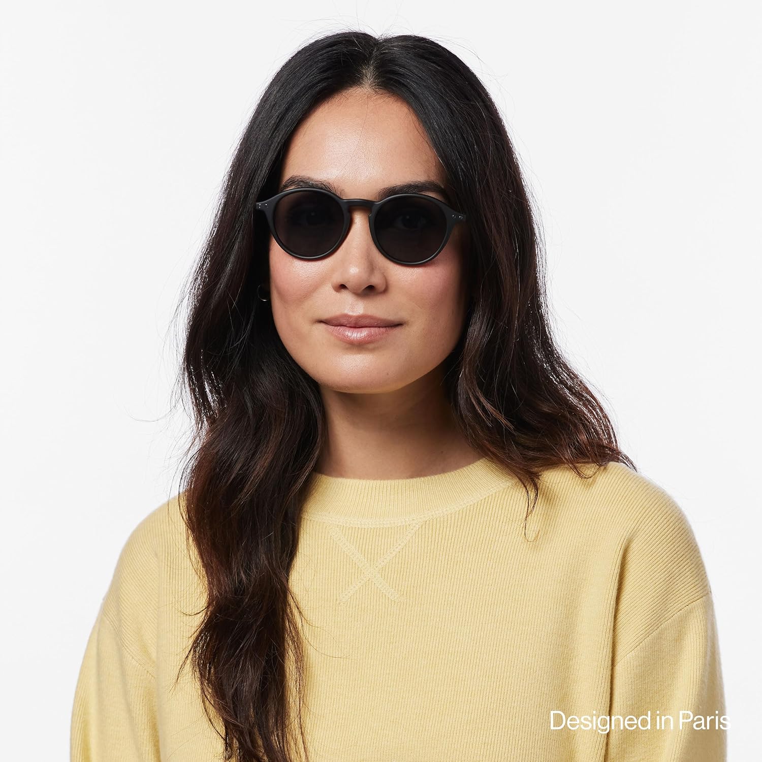 Square biobased frame sunglasses with grey anti-scratch lenses, front view — view 2