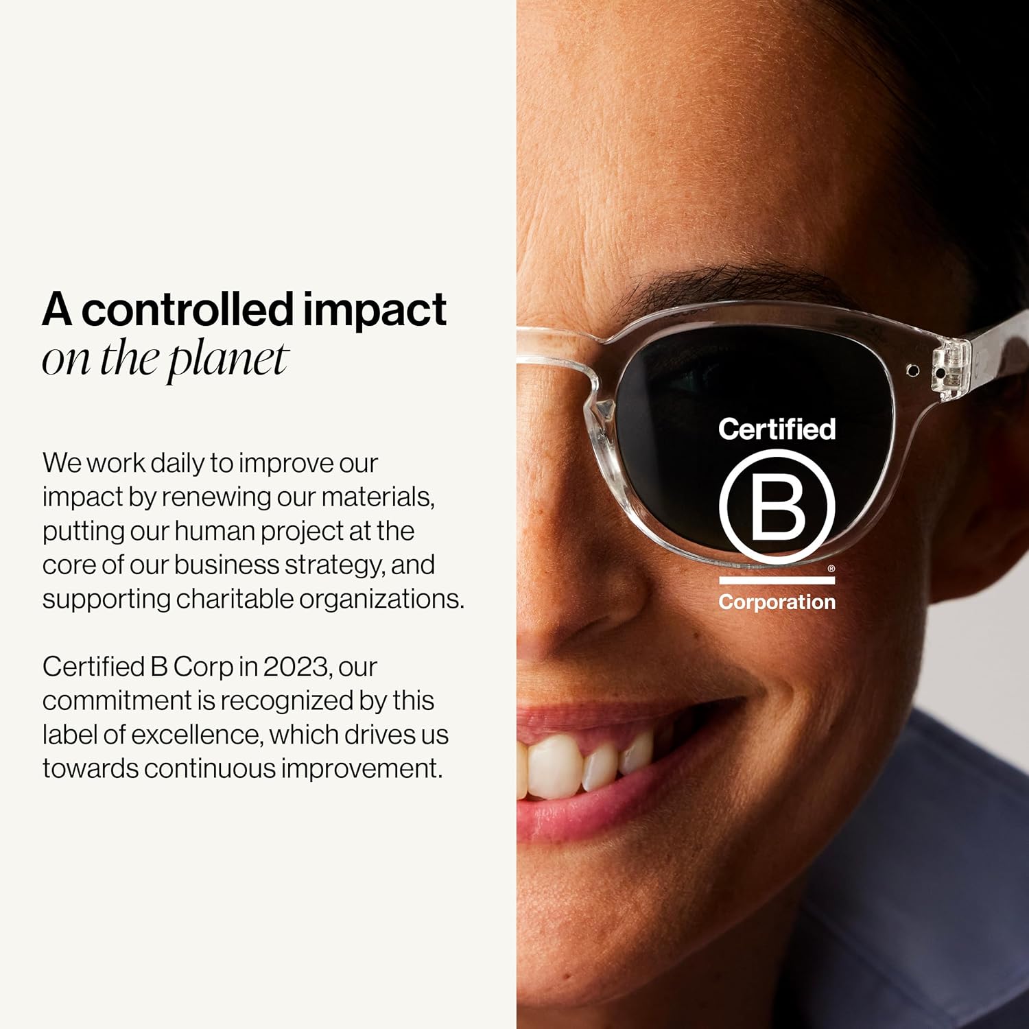 Square biobased frame sunglasses with grey anti-scratch lenses, front view — view 5