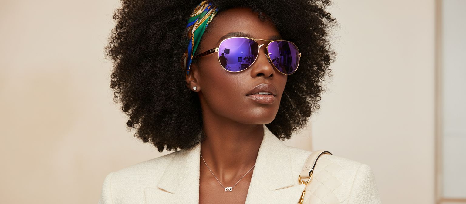 Gray polycarbonate lens aviator sunglasses with metal frame for women — view 5a