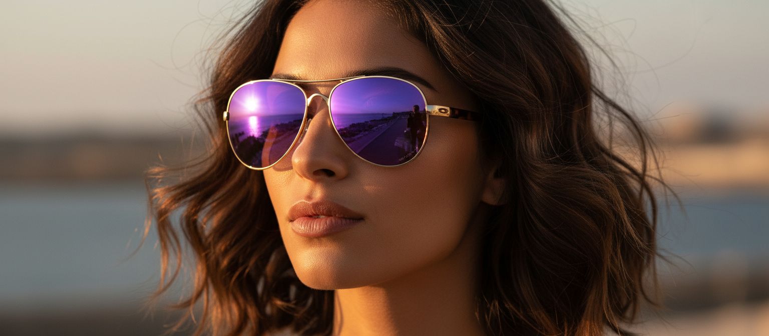Gray polycarbonate lens aviator sunglasses with metal frame for women — view 6