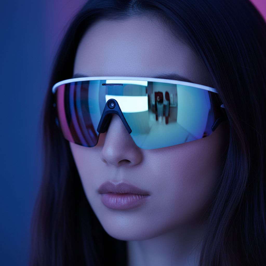 White mirrored rectangle sport sunglasses with blue-tinted polycarbonate lenses, designed for cycling and active outdoor activities — view 4