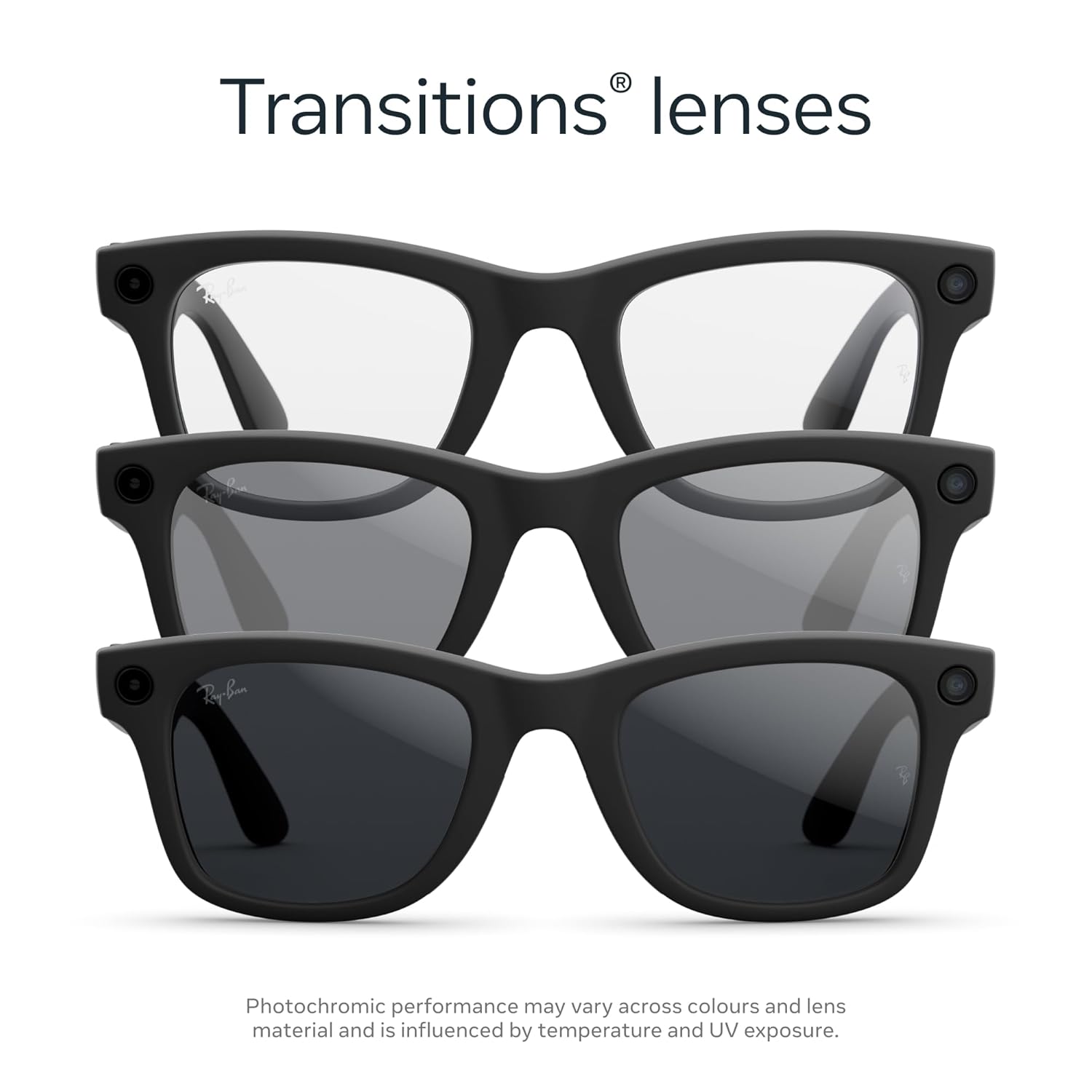 Matte black Wayfarer sunglasses with photochromic grey lenses, front view — view 2