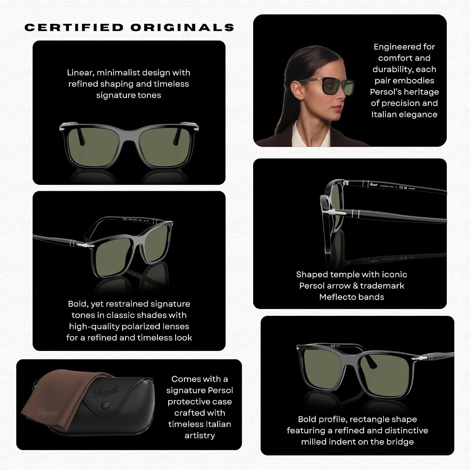 Gray rectangle sunglasses with acetate frame and UV400 anti-glare lenses, shown with official eyewear kit — view 3